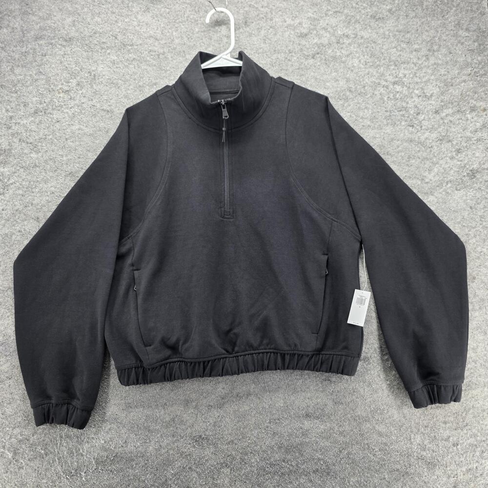 Old Navy Sweatshirt Womens M Black Pullover 1/4 Zip Pockets Breathable Active
